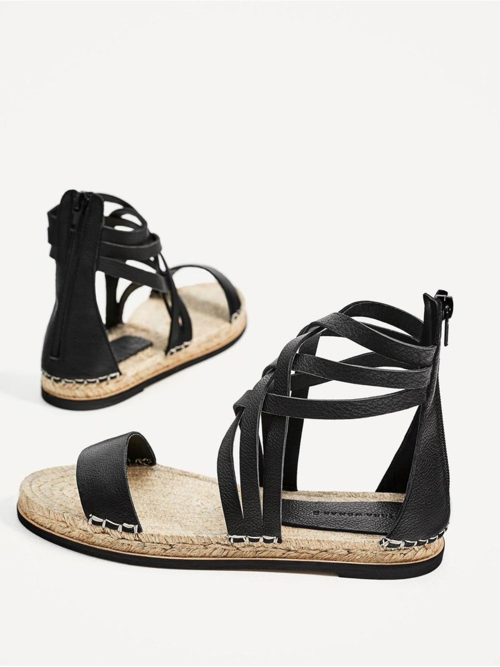 Zara Black Strappy Espadrille Sandals – Size 39